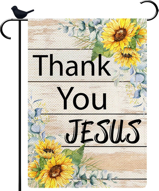 Thank You Jesus Small Garden Flag Summer Sunflowers Garden Flag Christian Burlap Yard Decoration Double Sided Garden Flag 12.5 x 18 Inch