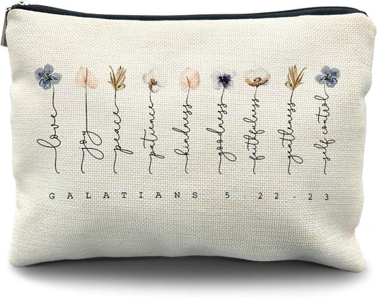 christian flower makeup bag,Galatians 5:22-23,fruit of the spirit,christian gifts for women girl,Christian Gift bags,Bible Verse Gifts,Inspirational Gifts for Women girls,Bible Verse cosmetic bag