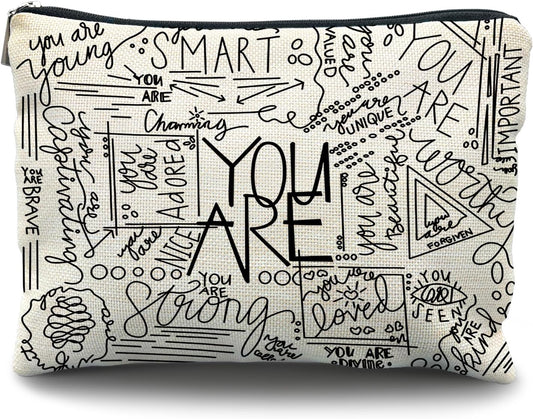 inspirational quotes canvas makeup bag,Mental Health Gifts,Encouragement makeup bag,You are Brave,You are Smart Cosmetic Bag,Encouragement daily inspirational quotes bags for teen girls