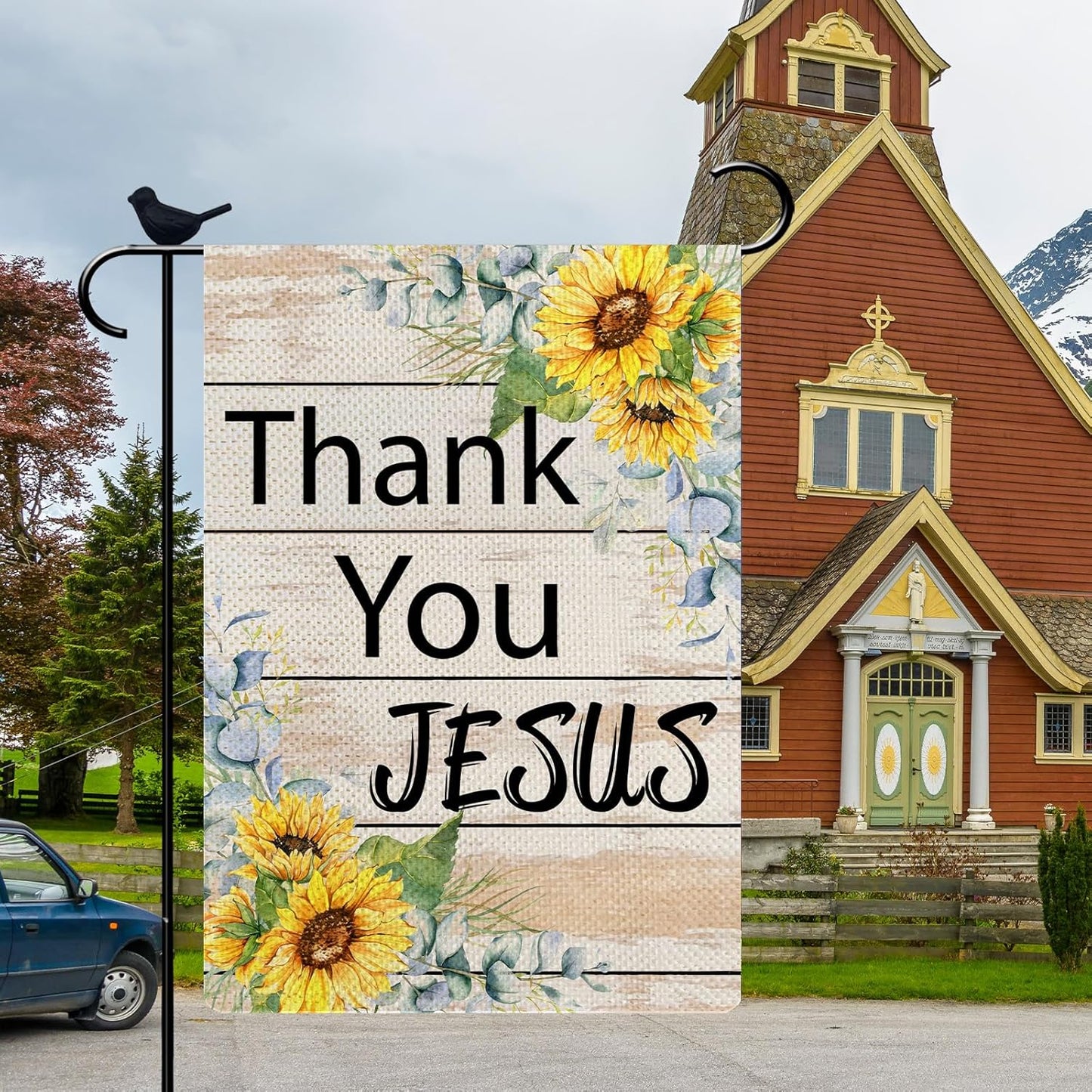 Thank You Jesus Small Garden Flag Summer Sunflowers Garden Flag Christian Burlap Yard Decoration Double Sided Garden Flag 12.5 x 18 Inch