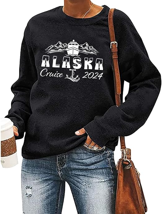 Women's Alaska Cruise 2024 Sweatshirt Funny Family Vacation Travel Long Sleeve Shirt Alaska Trip Pullover Tops