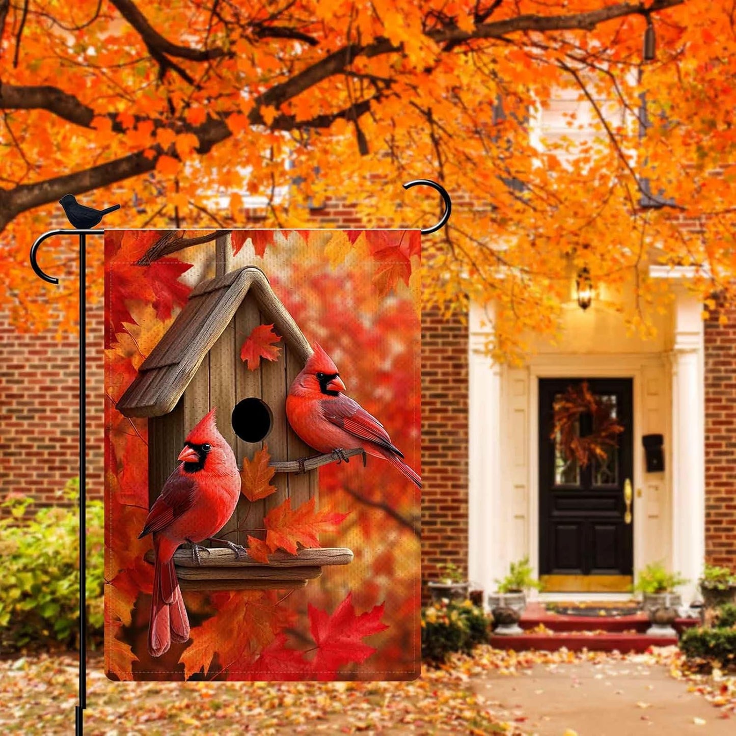 Cardinal Red Birds Fall Garden Flag 12.5 x 18 Inch, Fall Thanksgiving Day Holiday Home Decorative, Fall Maple Leaves Yard Lawn Birdhouse Outside Decor Gift for Cardinal Red Birds Believer