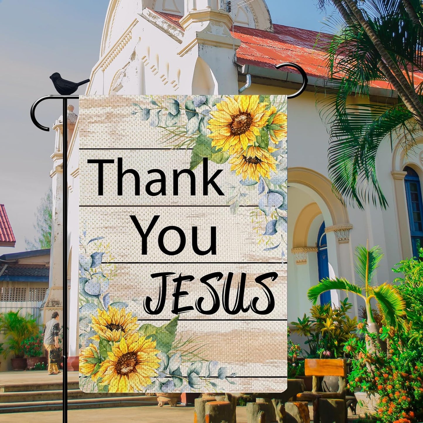 Thank You Jesus Small Garden Flag Summer Sunflowers Garden Flag Christian Burlap Yard Decoration Double Sided Garden Flag 12.5 x 18 Inch