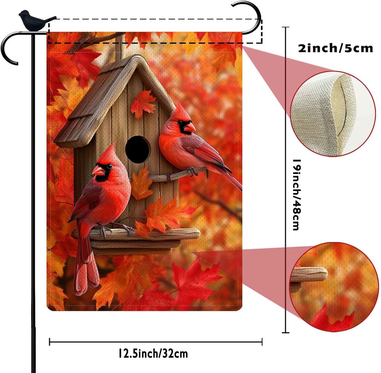 Cardinal Red Birds Fall Garden Flag 12.5 x 18 Inch, Fall Thanksgiving Day Holiday Home Decorative, Fall Maple Leaves Yard Lawn Birdhouse Outside Decor Gift for Cardinal Red Birds Believer