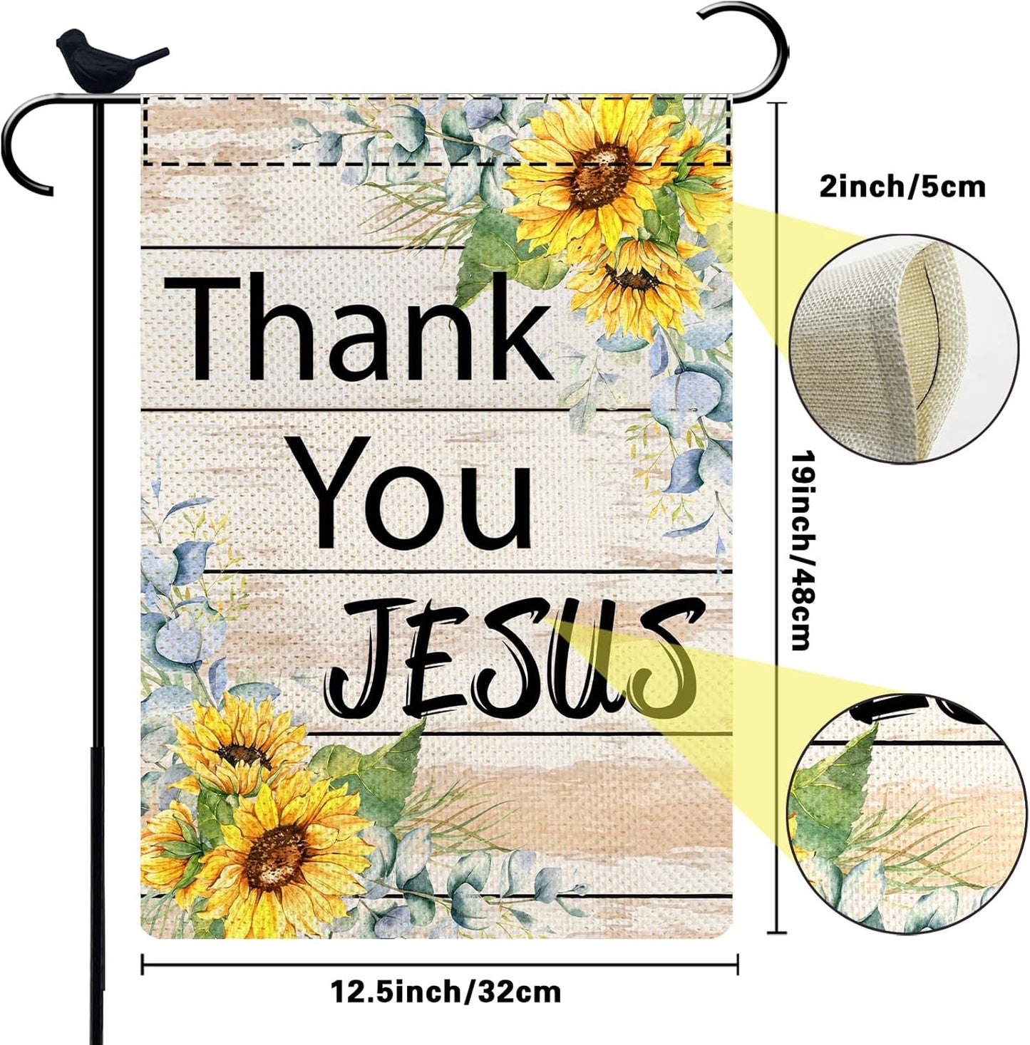 Thank You Jesus Small Garden Flag Summer Sunflowers Garden Flag Christian Burlap Yard Decoration Double Sided Garden Flag 12.5 x 18 Inch